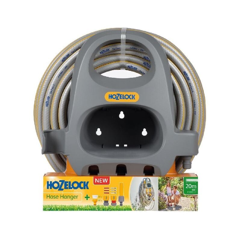 Porte tuyau à fixation murale + 20m de tuyau de jardin select - Hozelock