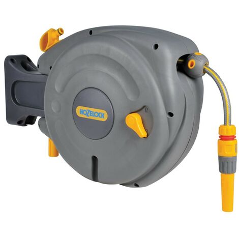 VEVOR Retractable Hose Reel, 82 ft x 1/2 inch, 180° Swivel Bracket  Wall-Mounted, Garden Water Hose Reel with 9-Pattern Nozzle and 3 Fast  Adaptors, Automatic Rewind, Lock at Any Length : : Garden