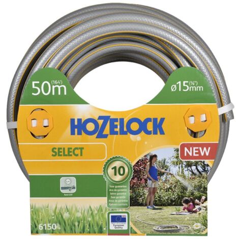 Hozelock Select Anti-UV-Gartenschlauch, grau, mit gelben 3D-Streifen, 15 mm Durchmesser, 50 m HOZELOCK