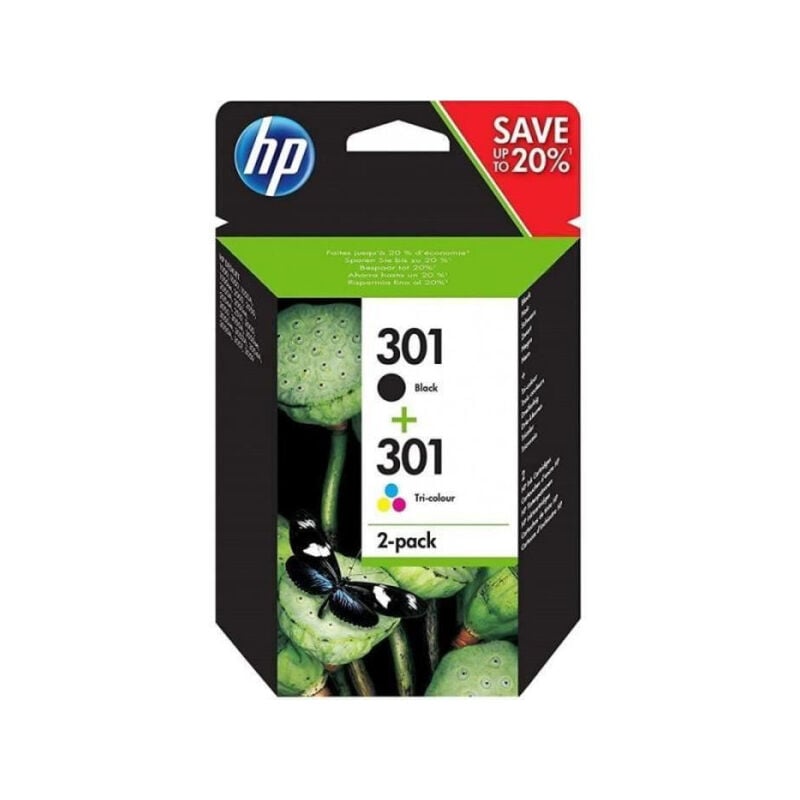 Hp 301 Pack de 2 cartouches d'encre noire et trois couleurs authentiques (N9J72AE) pour hp Envy 4505, DeskJet 1050/1512/2548/305
