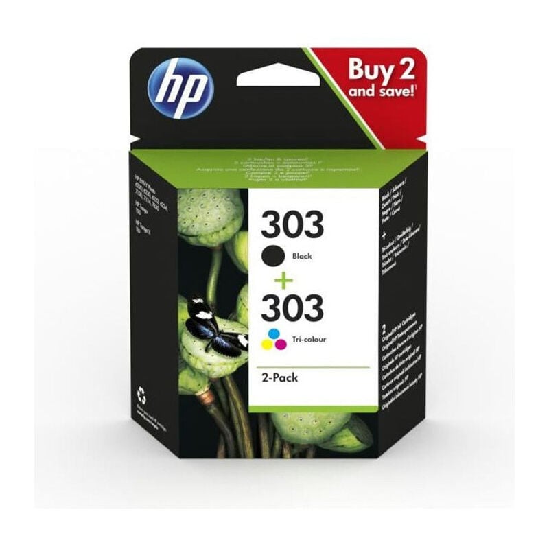 Hp 303 Pack de 2 cartouches dencre noire et trois couleurs authentiques 3YM92AE pour Envy Photo 6220/6230/6232, Tango/TangoX