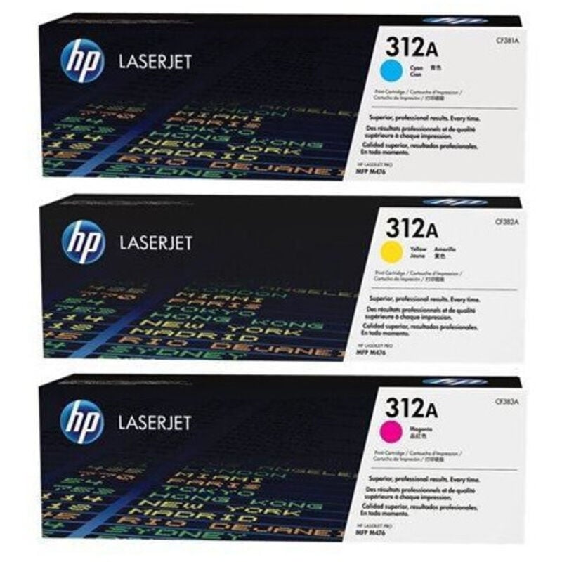 Hewlett Packard - hp 312A, lot de 3 toners LaserJet authentiques, cyan/magenta/jaune