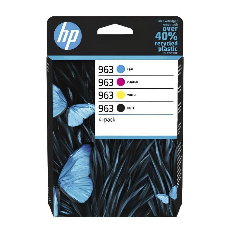 Hp 963 Pack de 4 cartouches dencre noire, cyan, jaune et magenta authentiques 6ZC70AE pour hp OfficeJet Pro 9010 / 9020 series