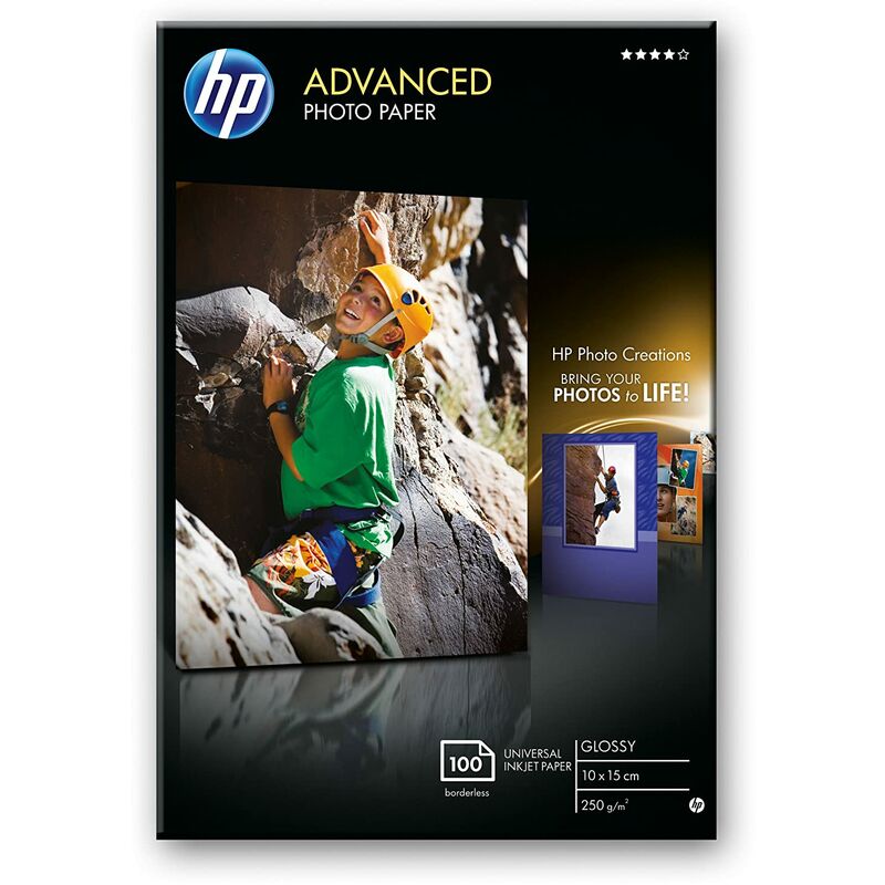 Image of Hewlett Packard - hp Confezione da 100 fogli di carta fotografica Advanced, lucida, 250 g/m2, 10 x 15 cm (101 x 152 mm)