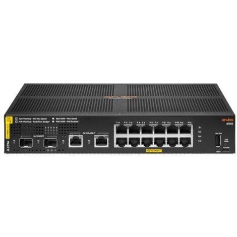 Hpe aruba 6100 12g class4 poe 2g/2sfp+ 139w switch - switch - l3 - gestito - 12 x 10/100/1000 (poe+) + 2 x 1 gigabit / 10 gigabit sfp+ + 2 x 1000base-t - montabile su rack - poe+ (139 w) - JL679A