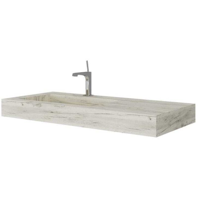 Kiamami Valentina - Hpl Lavabo De Salle De Bain Avec Vasque Gauche Chêne Glacé 100Cm