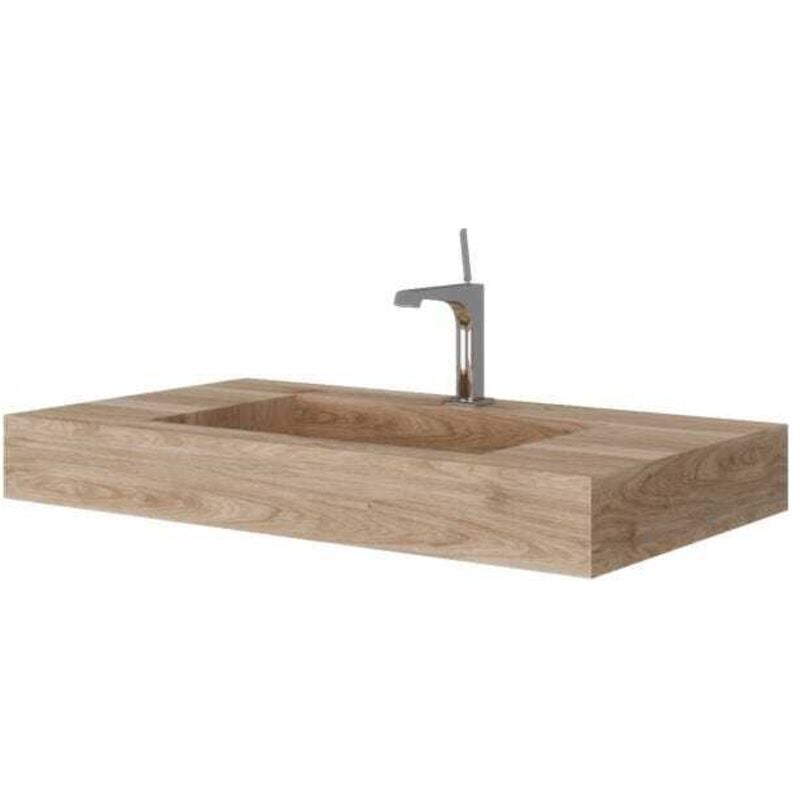 Kiamami Valentina - Hpl Stratifié Lavabo Avec Cuve Centrale Chêne Miel 80Cm