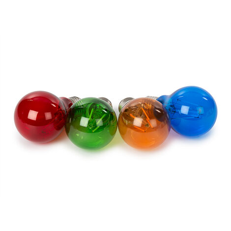 HQ-Power Conjunto de 4 bombillas LED en vidrio de colores con casquillo E27, lámparas multicolores para ambiente en cualquier habitación, ideal para fiestas, eventos y aplicaciones decorativas