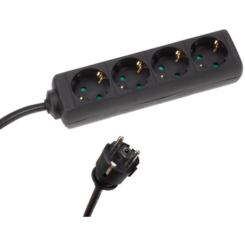 Bloc multiprises 4 prises avec gaine rétractile - 3G2.5 - câble de 5 m - noir - schuko