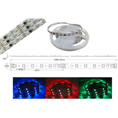 HQSM-WS2811-14.4W-RGB : Bande LED Magic LED numérique, 14,4 W/m, RGB, pilote WS2811