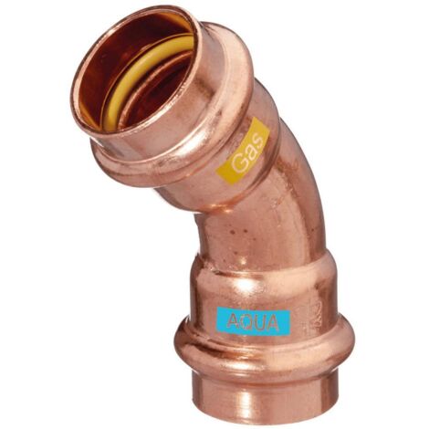 HS AQUAGAS V Bogen 35 x 35 mm 452303535 Kupfer, 45Grad, IG/IG, Press Copper,  Fitting für Gas und Wasser