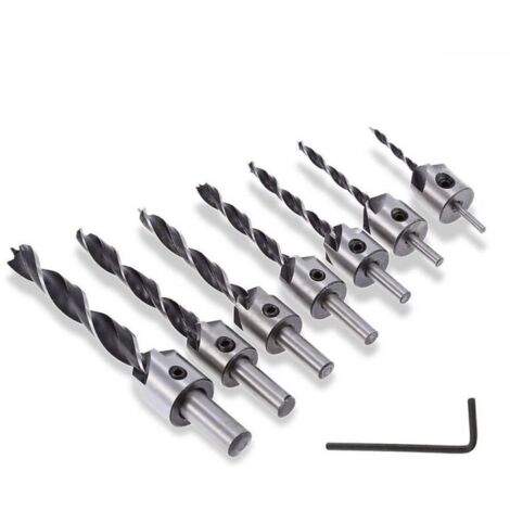 HSS-5-Schneiden-Senkbohrer, Senkbohrer für Holzbearbeitung, Kegelreibahle, Anfasen 3–10 mm, 7 Stück