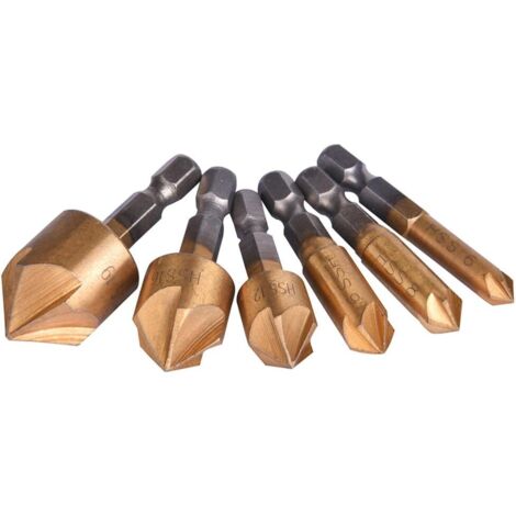 HSS chanfreiner 6 pièces 5 hexagonal de flte lamage 90 degrés lamage fixés 6 mm 6,35/8 mm/9 mm/13 mm/16 mm/19 mm - Or