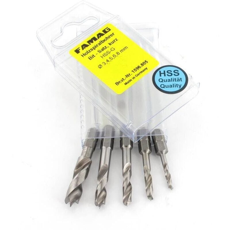 FAMAG 5PCS HSS-Ground Brad Point Drill Bits 1/4