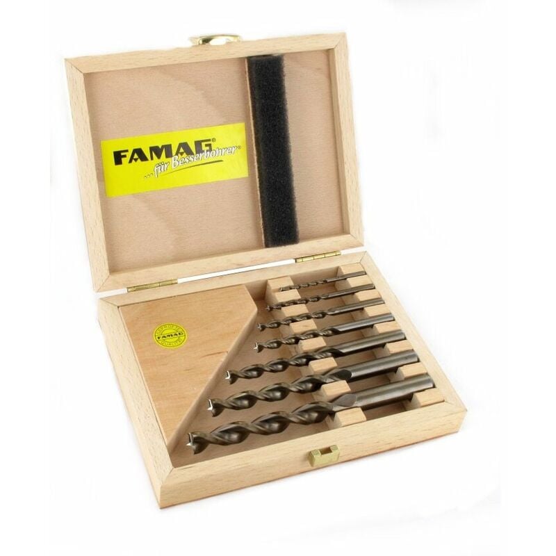 FAMAG 7PCS HSS-Ground Brad Point Drill Bits Set in Wooden Case, 1594507