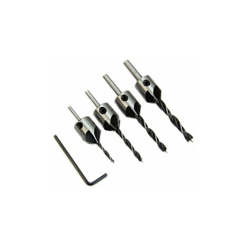 Image of Alovez - HSS-Holzbohrer, für Holzfase, 5 Schneiden 3 mm - 6 mm, 4 Stück