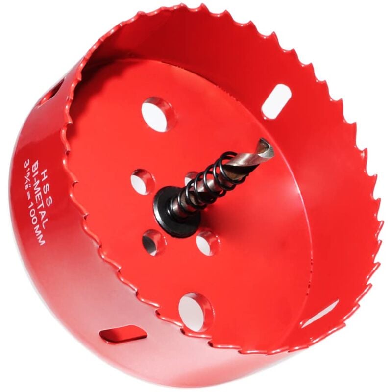 Hss M42 bimetal hole saw 100 mm – with adapter and center drill – ideal for wood, plastic, drywall, plywood and metals – cutting depth up to 32 mm