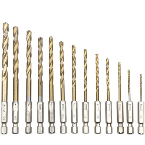 HSS-Spiralbohrer, 13 Stück, Titanbeschichteter Hochgeschwindigkeitsstahl-Sechskantbohrer, 1,5 mm – 6,5 mm, zum Bohren von Holz/Metall/Kunststoff