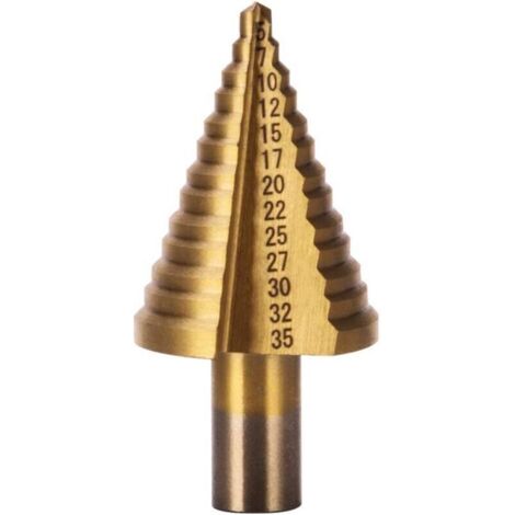 HSS-Stufenbohrer für Metall 5–35 mm – Titanbeschichtung für lange Lebensdauer – Inklusive Aufbewahrungskoffer – Zum Bohren von Kunststoff und Aluminium