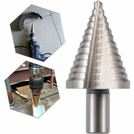 HSS-Stufenbohrer-Set, Titan-Dreieckgriff, Stufenbohrer mit Rundkegel [13 Stufen: 5–35 mm] Silber