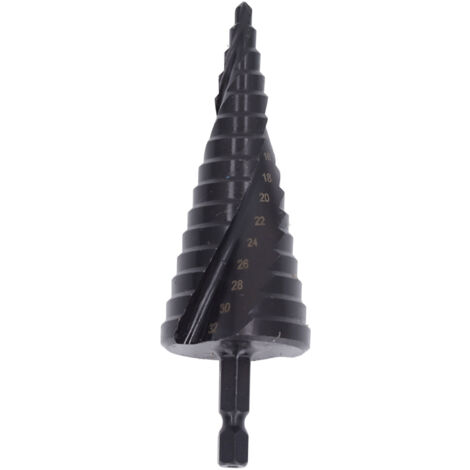 HSS-Stufenfräser mit 15-facher Teilung (4–32 mm) für Metall, Sechskantschaft, Spiralnutreibahle