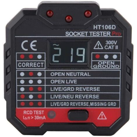 HT106D Steckerprüfgerät mit EU-Stecker, Spannungsanzeige, multifunktionalem Lecksuchgerät, 1 Stück