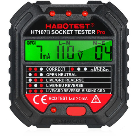 HT107D EU90-250V 45-65Hz Steckdosentester mit LCD-Bildschirm