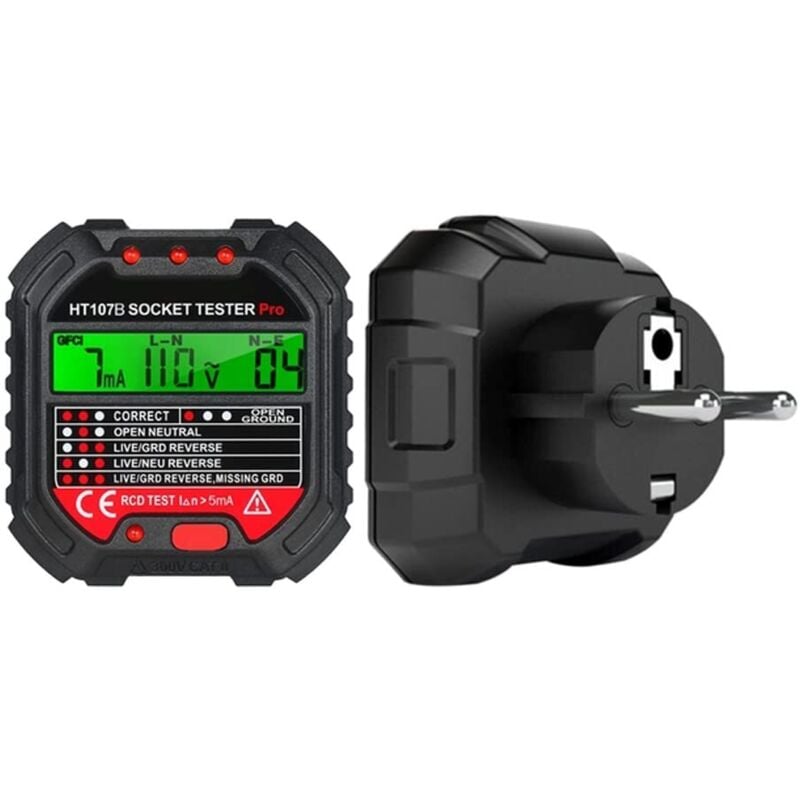 Image of HT107D Steckdosentester EU90-250V 45-65Hz Elektrischer Steckdosentester mit LCD-Bildschirm