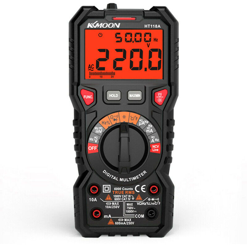 Multimètre Automatique Numérique, TRMS 6000 Comptes (Guide de Bornes LED), Ampèremètre, Testeur Electrique Professionnel, Température Capacimètre