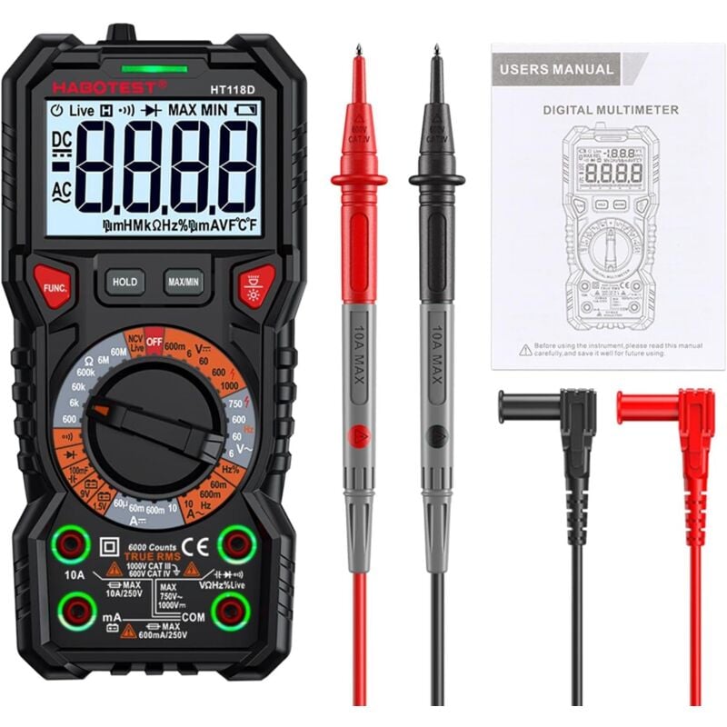 Durficst - HT118D professionnel professionnel 6000 comptes 1000V ac cc multimètre numérique ohm hz ncv Live c/f Duty Tension multimètre