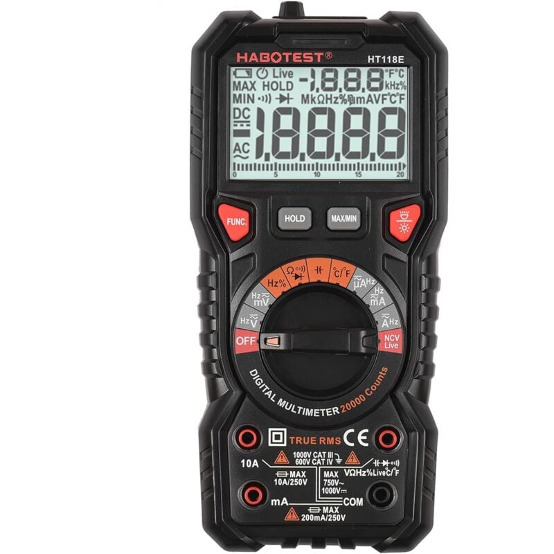 Durficst - HT118E Multimètre numérique Auto Range Multimètre 20 000 points True rms Mesure de tension ca/cc et courant Résistance Capacité Fréquence