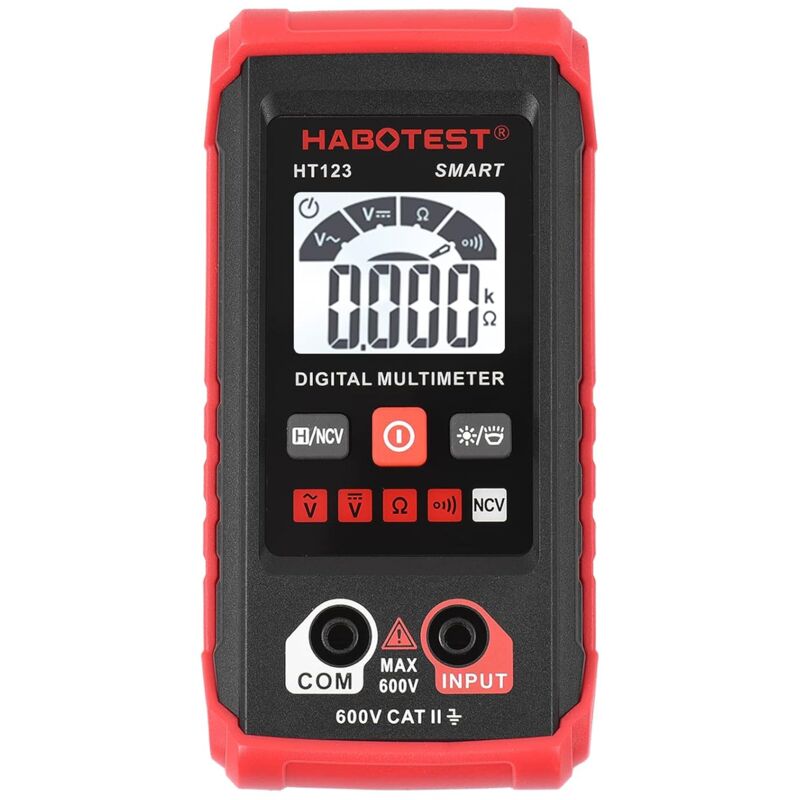HT123 Multimètre numérique Auto Range Multimètre 2000 points True RMS Mesure de la résistance de tension AC/DC Test NCV avec rétroéclairage LCD Lampe