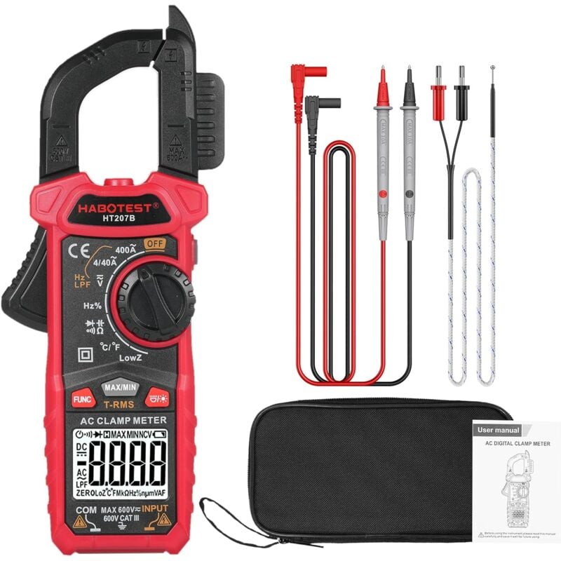 Durficst - HT207B Pince ampèremétrique numérique 4000 points multimètre portatif tension ac dc voltmètre de courant diode résistance pince multimètre