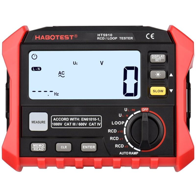 HT5910 Testeur de résistance numérique lcd 4,7' avec interrupteur de fuite rcd Test de boucle 1000 mégohmmètres Voltmètre avec rétroéclairage