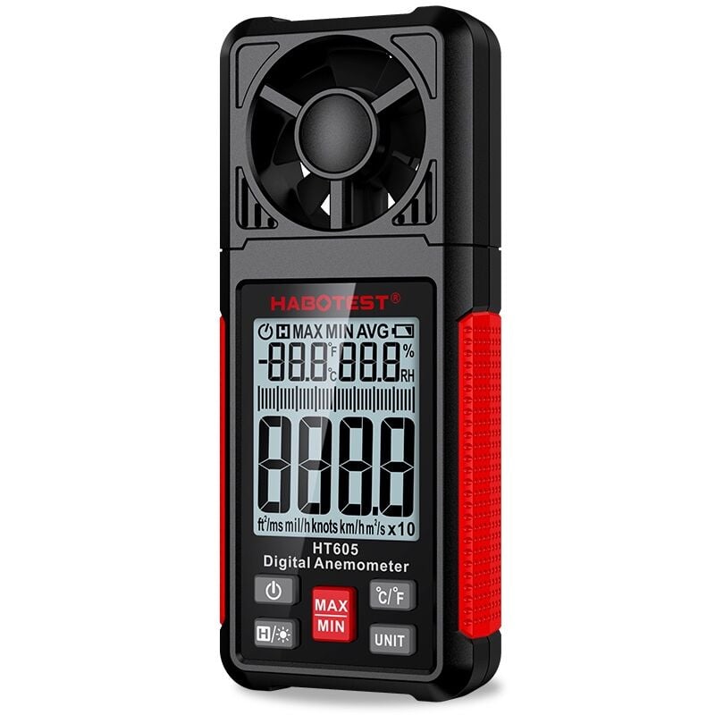HT605 Anémomètre numérique lcd avec écran lcd pour mesurer la vitesse du vent et de la température du vent avec écran de 2,2'