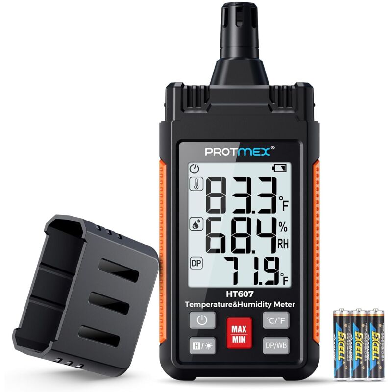 HT607 Mini thermomètre hygromètre numérique haute précision avec hygromètre ambiant, humidité relative, point de rosée, thermomètre à ampoule humide,