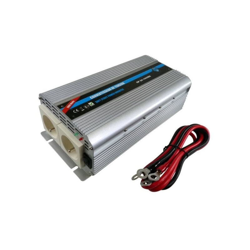 Htc Equipement - htc Convertisseur de Tension 24 / 220 v 1000 w avec 2 Prises Secteur
