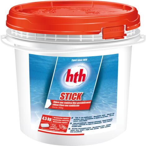 HTH – Désinfectant chloré de piscine en sticks 4,5 kg – Chlore non stabilisé – Pour désinfection régulière – Utilisation dans skimmers