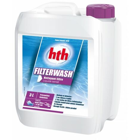 HTH – Nettoyant filtre piscine liquide 3 litres – Détartre et nettoie filtres à sable, cartouches et cellules électrolyseurs – Excellent pouvoir détergent