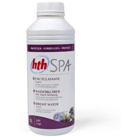 hth Spa Wasserklärer 1 L (1000 ml) gegen Algen, Kalk und metallische Ablagerungen für Whirlpools und Spas
