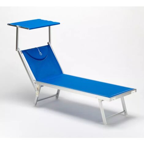 HU-045 Lettino mare BLU professionale con prendisole regolabile in alluminio e textilene