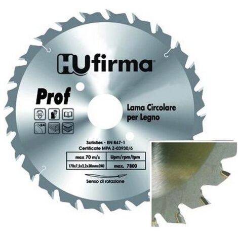 Hu-Firma Lame Circolari Legno 24 Denti Mm.200