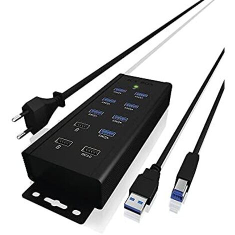 HUB 7Port ICY BOX 7xUSB3.0 SuperSpeed 1xQuick Charge wandmontierbar aktiv mit Netzteil Black