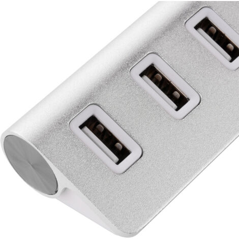 Hub métallique 4 ports USB 2.0 pour PC, adaptateur multiprise, rallonge (ARGENT)