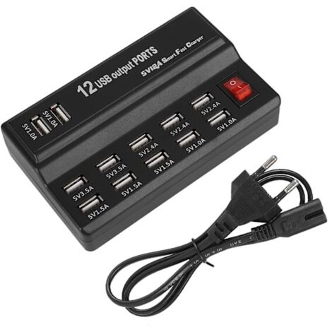 Hub USB 12 ports 5V 10A, station de charge, adaptateur secteur, chargeur pour la maison et les voyages (norme européenne)