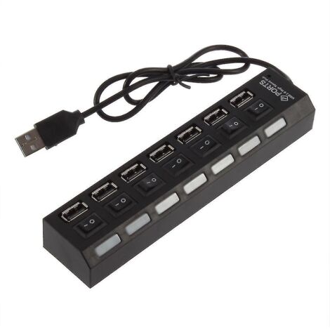 Hub USB 2.0 7 ports haute vitesse avec interrupteur marche/arrêt et adaptateur répartiteur pour téléphone