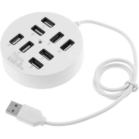 Hub USB 2.0 rond multiport à 8 ports pour transmission de données multiples (blanc)