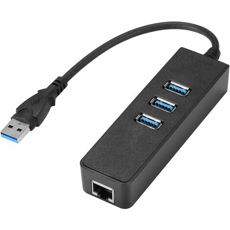 HUB USB 3.0 à 3 ports vers RJ45 Gigabit Ethernet Adaptateur Ethernet USB 10/100/1000 Mbit pour Macbook, Surface Pro, Chromebook