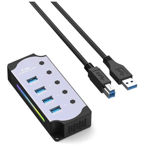 Hub USB 3.0 à 4 ports avec interrupteurs marche/arrêt LED individuels (gris)