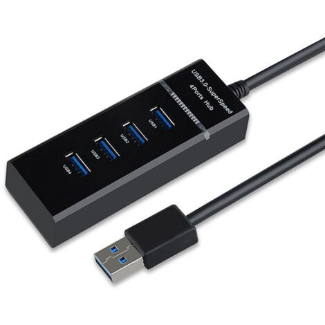 Hub USB 3.0 de 4 puertos, divisor de puertos USB 3.0 de alta velocidad, adaptador de expansión para PC de escritorio y portátil, Plug and Play – Negro